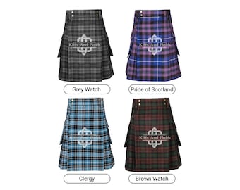 Traditional Scottish Tartan Utility Kilt for Men - Scottish Highlanders Utility Kilt - Men's Cargo Pockets Tartan Kilt Casual Kilt for Men