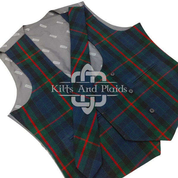 Scottish Tartan Waistcoat - Double Breasted Horseshoe Vest - Kilt Waistcoat - Matching Tie - 60 Tartan Choices - Formal Evening Vest