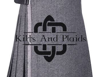 Premium Hand Stitched - English Gray Tweed 8 Yard Kilt for Men - Scottish Traditional Tweed Kilt - 16 Oz Heavy Made to Order Kilt