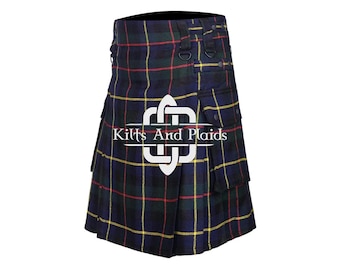 MACLEOD of HARRIS Tartan Utility Kilt - Handgemaakte Schotse Kilt voor mannen - Moderne Clan Tartan Highlanders Kilt - Custom Lengte Utility Kilt
