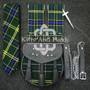 US ARMY Traditional Scottish Kilt Sporran with Matching pair of Flashes, Matching Neck Tie & Kilt Pin - Kilt Accessories Package