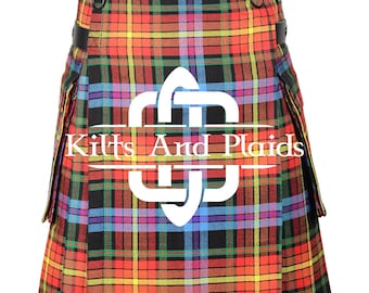 LGBTQ Pride Kilts - Men&#39;s Utility Kilt - Modern Utility Kilt for Men - Cargo Pockets Utility Kilt - 16 Oz Utility Kilt with Leather Straps
