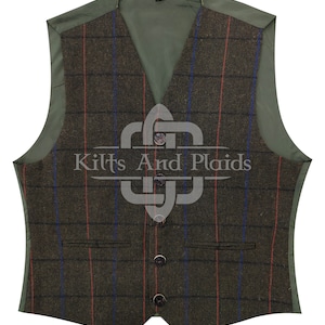 Bronze / Brown Herringbone Check Waistcoat -  5 Buttons Scottish Kilt Waistcoat - 100% Wool - Satin Lined - Made to Order Wedding Vest