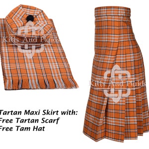 Ladies Maxi Skirt - Hostess Skirt - Women&#39;s Tartan Maxi Kilt - Custom Made Anckle Length Tartan Skirt - Free Scarf and Tammie Cap