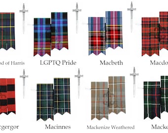 Kilt Flashes - Kilt Pin - Scottish Kilt Hose Sock Garters Flashes Highlander tartan Kilt Flashers - Made to Order