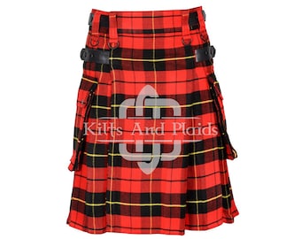 WALLACE Handmade Scottish Tartan Utility Kilt - Cargo Pockets Utility Kilts for Men - 16 Oz Tartan Utility Kilt - Highlander Utility Kilt