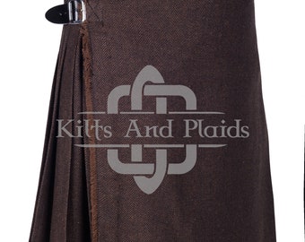 Premium Hand Stitched - English Brown Tweed 8 Yard Kilt for Men - Scottish Traditional Tweed Kilt - 16 Oz Heavy Made to Order Kilt