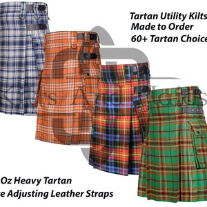 Premium Handgemachter Schottischer Tartan Kilt für Männer - 16 Unzen - Cargo Taschen Sport Kilt - Highlander Kilt - Nach Maß - 60 Farben