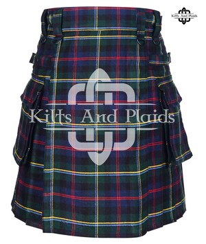 Kilt Utilitaire Homme à Carreaux - Avec Bretelles Et Poches Cargo, Style Tartan