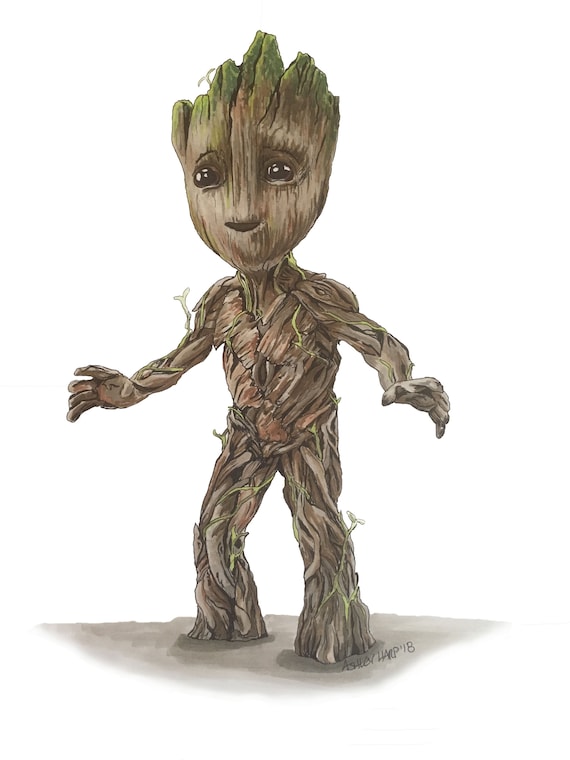 Bebe Groot Marvel Guardians Of The Galaxy Original Marker Etsy