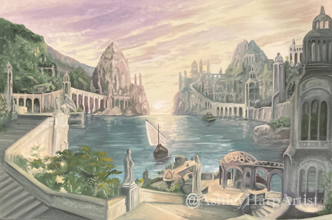 The Grey Havens Lord of the Rings Fan Art Print Oil Painting Etsy