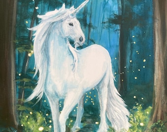 Mythisches Einhorn Poster 11x14, Kunstdruck für Schlafzimmer, Kinderzimmer, magisches Geschenk für Einhorn Fans