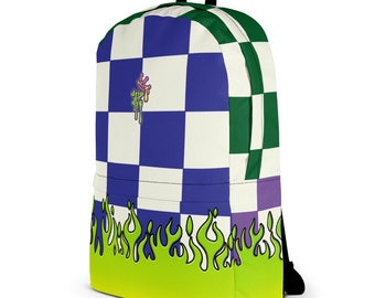 DRIP OR DYE | Checker Flames Color Block Backpack Alien Green Royal Blue Forest Green Purple