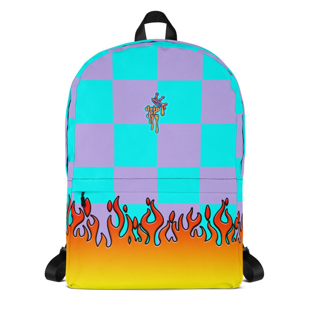 DRIP OR DYE | Checker Flames Backpack Multicolor Violet Sky Blue ...