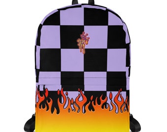 DRIP OR DYE | Checker Flames Backpack Purple Violet