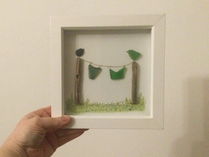 Handmade Welsh Sea Glass art Unique watercolour wall art Home Decor Pebble art wall decor Original Art Seaglass bird art Picture