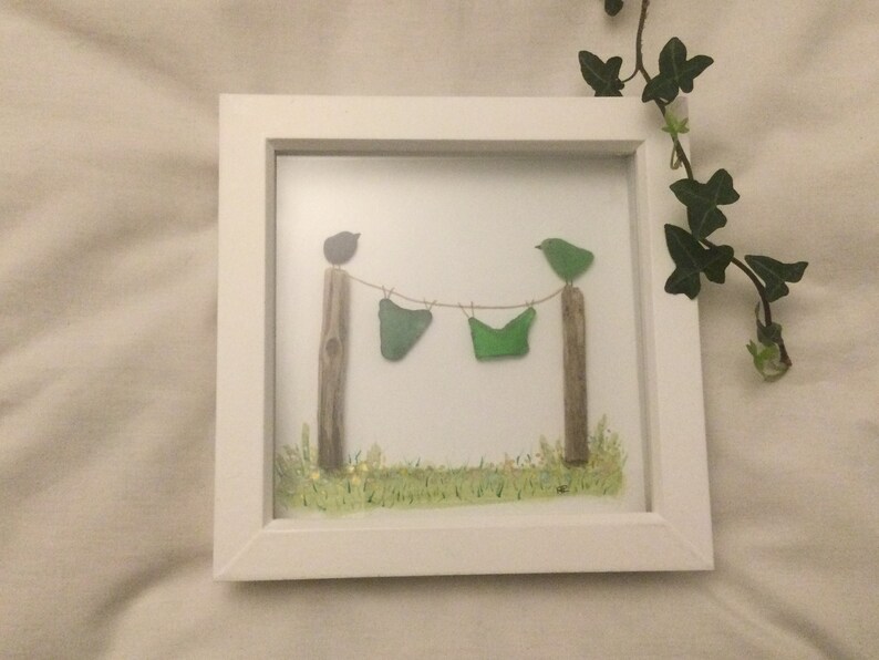 Handmade Welsh Sea Glass art Unique watercolour wall art Home Decor Pebble art wall decor Original Art Seaglass bird art Picture