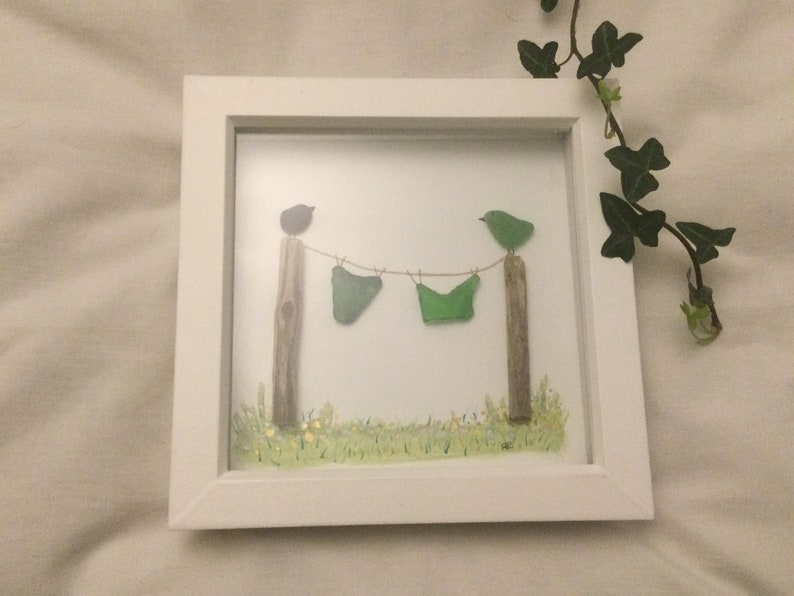 Handmade Welsh Sea Glass art Unique watercolour wall art Home Decor Pebble art wall decor Original Art Seaglass bird art Picture