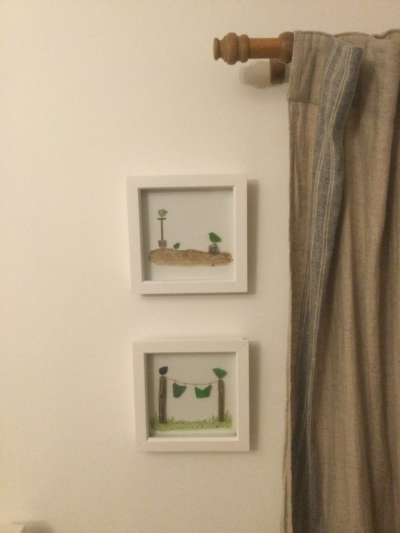 Handmade Welsh Sea Glass art Unique watercolour wall art Home Decor Pebble art wall decor Original Art Seaglass bird art Picture