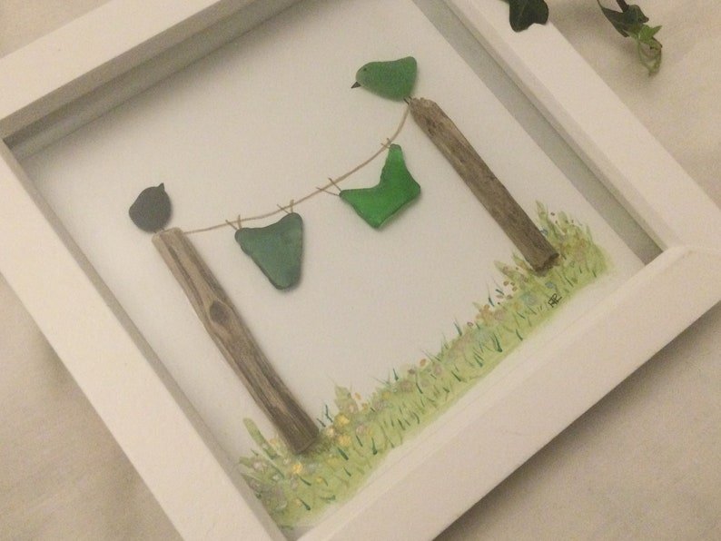 Handmade Welsh Sea Glass art Unique watercolour wall art Home Decor Pebble art wall decor Original Art Seaglass bird art Picture