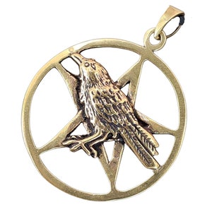 Colgante amuleto protector de cuervo, bronce, pentagrama, magia blanca, n.º 175