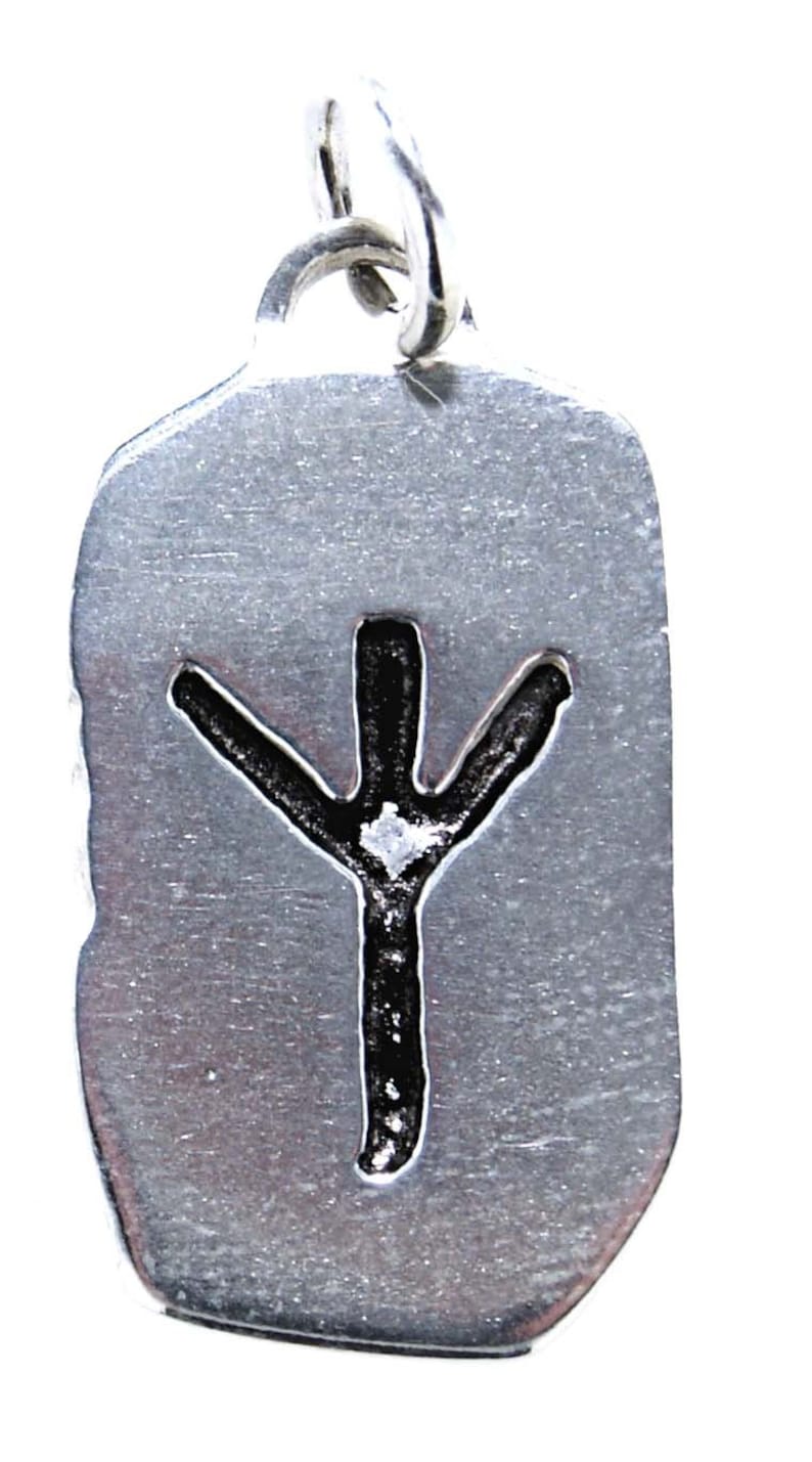 Puede incluir: Un amuleto de plata con un s&iacute;mbolo negro estilizado de cuatro puntas.