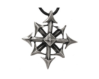 Chaos Star 8 flèches pointues Amulette Charme Médaillon Étain Collier Pendentif Chaos Star 8 flèches pointues Amulette Charme Médaillon Étain Collier Pendentif