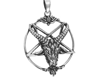 Pentagram hanger van 925 zilver met Baphomet geitenkop, nr. 230