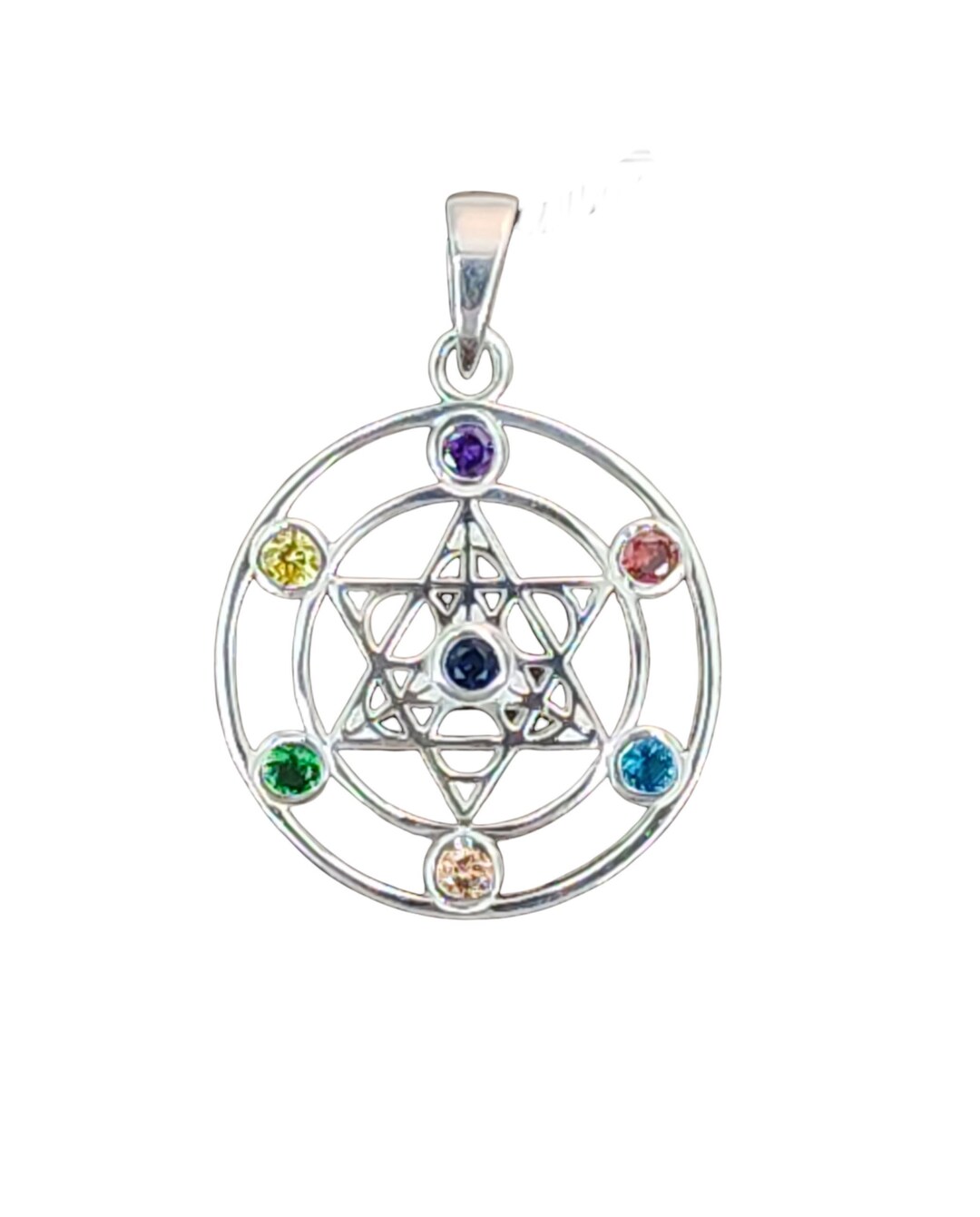 Metatrons Cube Metatron 925 Silver Pendant With Chakra Stones No. 416