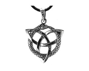 Trinity Knot with two Snakes Pendant 925 Sterling Silver Triqueta No. 326