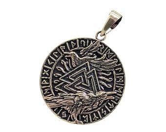 Anhänger 206 Wotansknoten mit Raben - Bronze