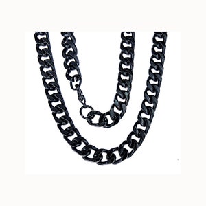 Curb chain made of stainless steel black colored 10 mm 60 cm silver