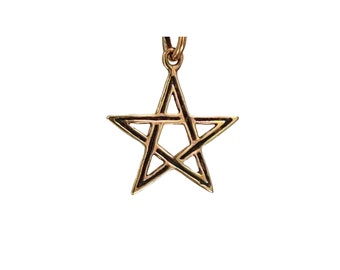 May include: A gold-toned metal pendant in the shape of a five-pointed star with a woven design.