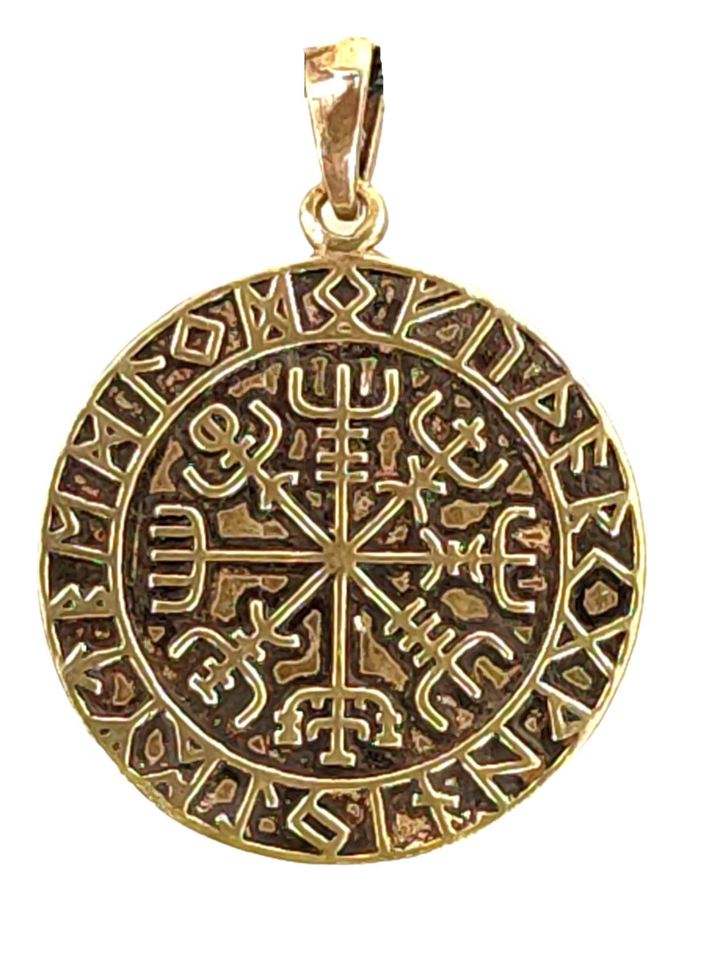 Pendentif Boussole Viking Vegvisir – Bronze – Chemin Runes – Kiss Of Leather