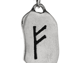 Colgante de cadena con runas Fehu en plata de ley 925 con la letra F n.º 299