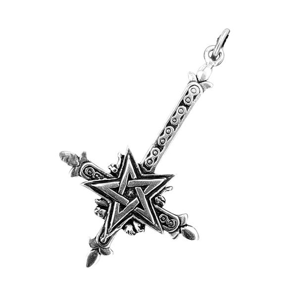 Pentagram inverted cross Satan magic silver 925 pendant no. 134