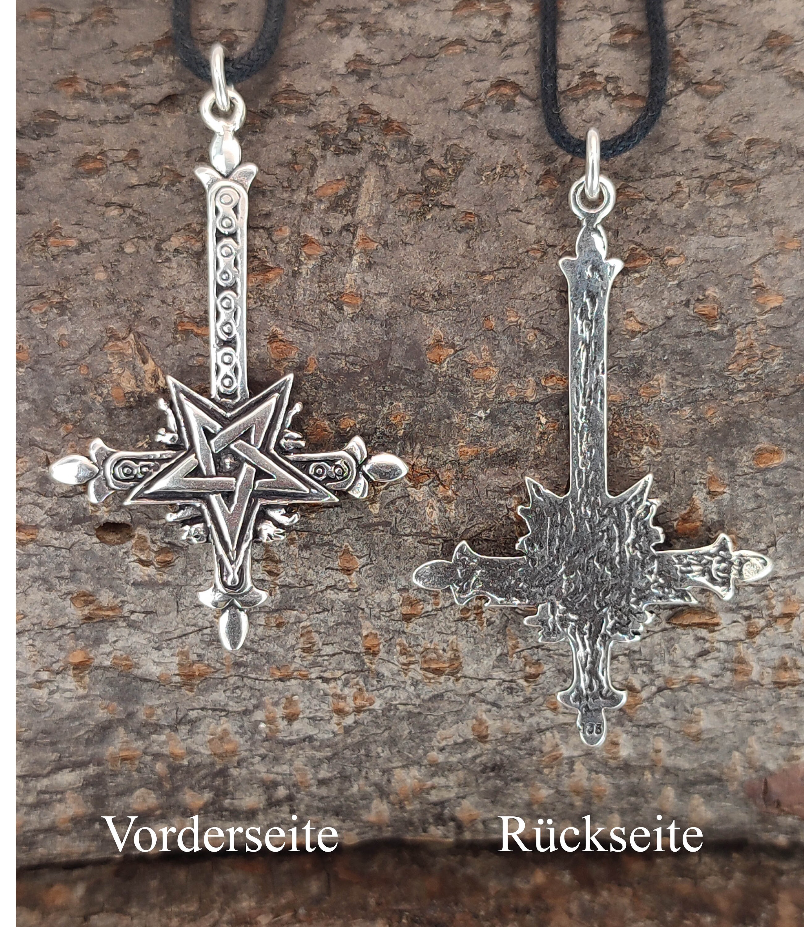 Acquista Collana rosario gotico croce invertita pendente pagano misterioso argento colore stella ciondolo, gioielli da collo personalità in Italia a partire da 2.05