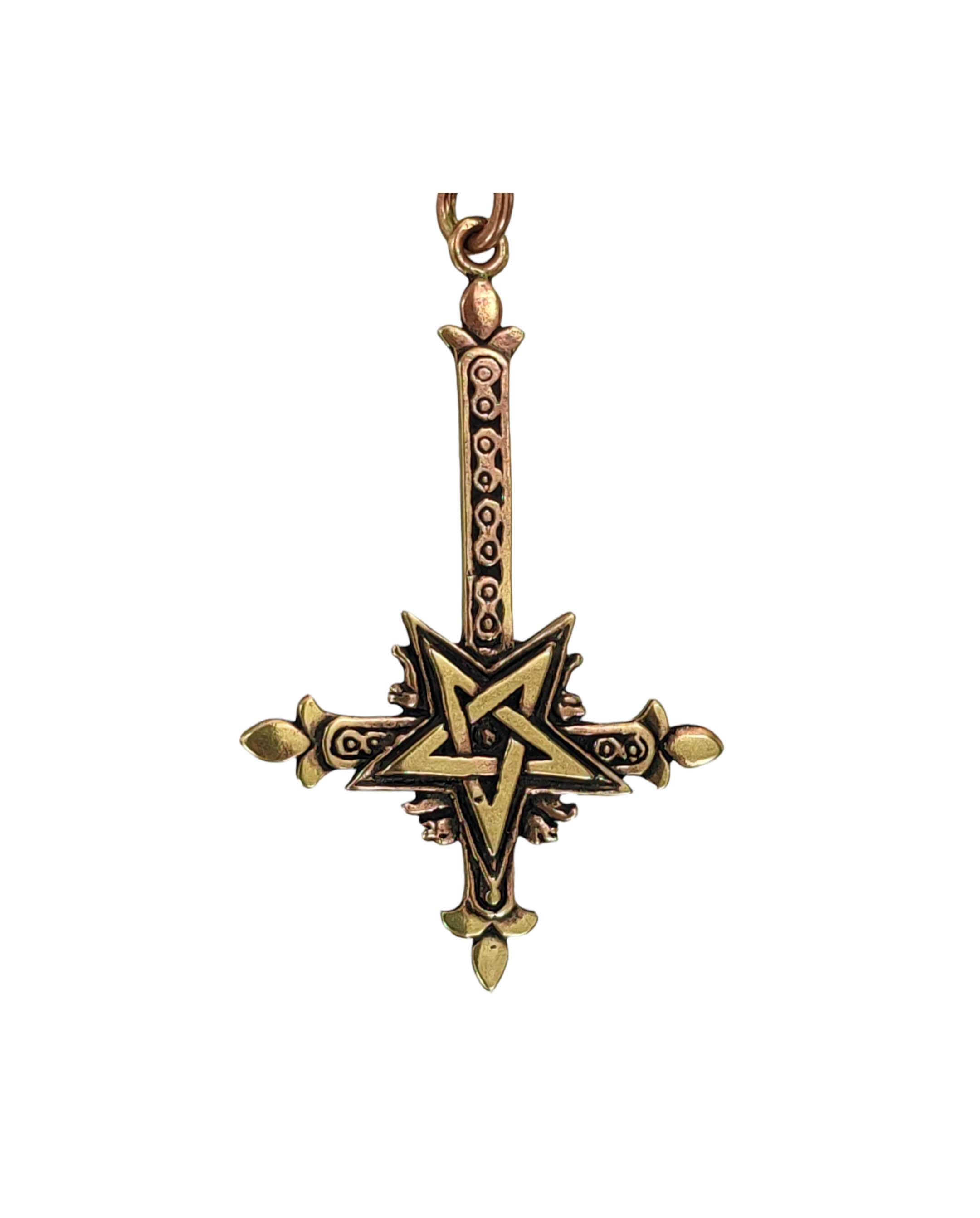 Inverted Cross Bronze Pendant Satan Satanist Devil Satanic