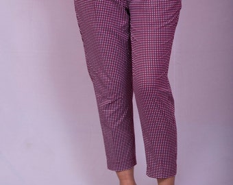 Red organic cotton Tapered fit polka dot trouser, polka dot trouser out fit, cotton trouser, polka dot out fits for women, Polka dot pants