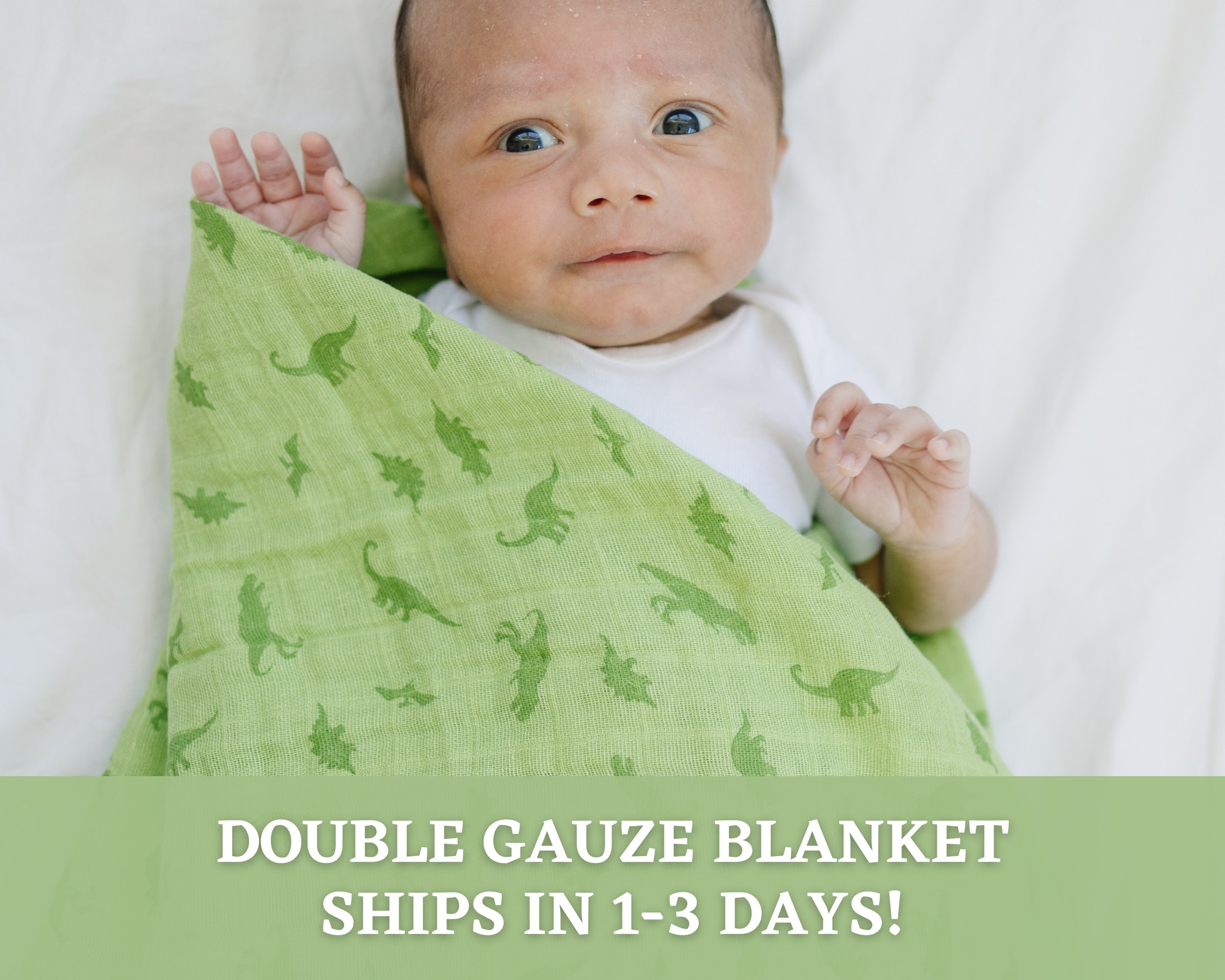 Swaddle Double Gauze Baby Blanket Green Dino Blanket