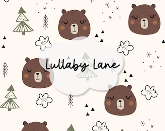Sleepy Bear Seamless Pattern | Woodland Nursery Digital Paper | Cute Bear Forest Print | Gender Neutral Baby Animal Design | Commercial Use