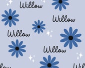 Retro Blue Daisy Custom Name Fabric Pattern (Digital PDF & PNG)