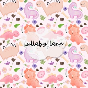 Pink Dinosaur Floral Seamless File: Girly Dino Fabric Pattern (Digital)