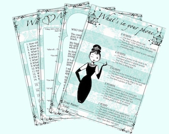 Breakfast at Tiffany's Bridal Shower Game Cards