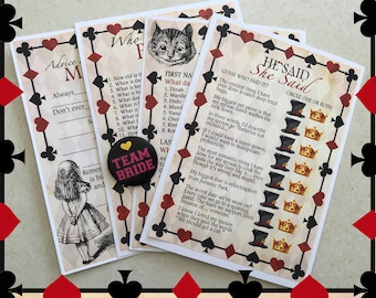 Alice In Wonderland Mad Hatter's Tea Party Bridal Shower Games and Keepsake Cards (Editable Template)