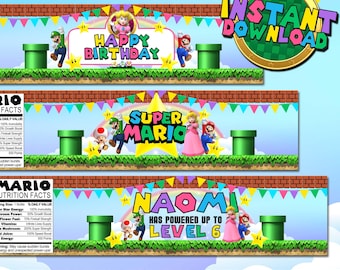 Printable Mini Water Bottle Labels for a Super Mario or Princess Peach Themed Birthday Party