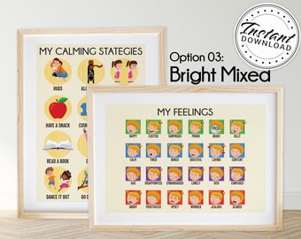 My Feelings and Toddler Calming Strategies A3 Printable Posters (BRIGHT MIXED)