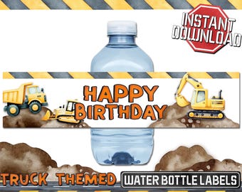 Printable Mini Water Bottle Labels for a Construction or Truck Themed Birthday Party