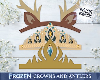 Anna and Elsa Crowns and Antlers Printable Frozen Themed Party Favour Costume PNGs