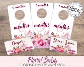 Printable DIY Girl's Nursery Watercolour Flowers Clothing Labels and Dividers